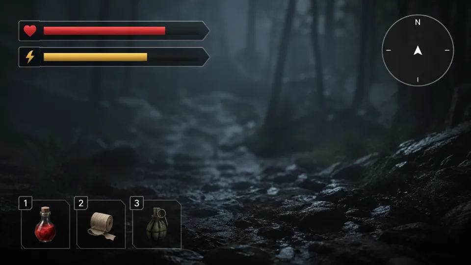 Обложка промпта «Создай HUD для приключенческой игры»