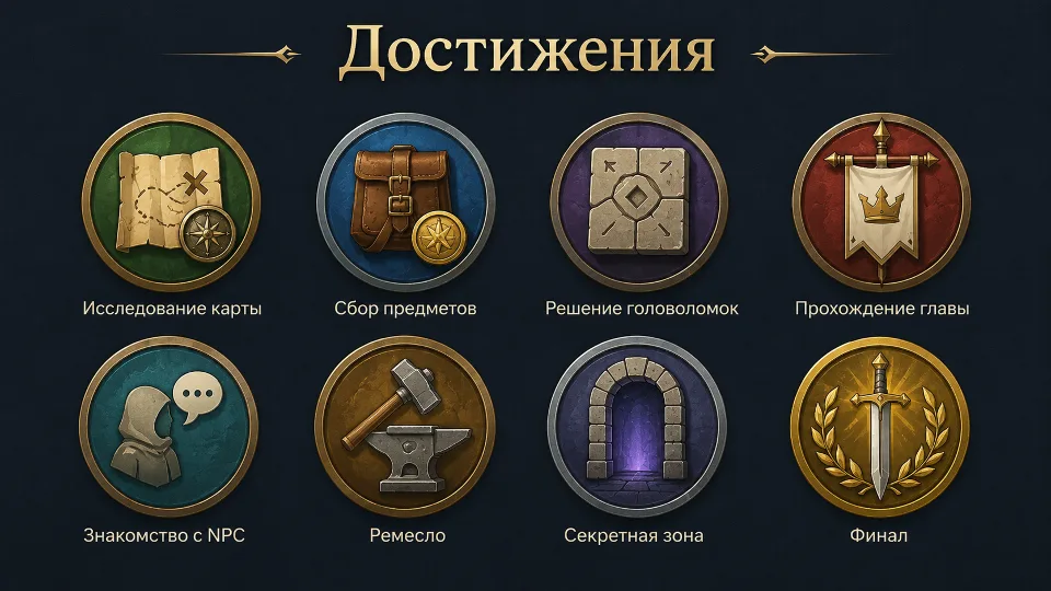 Обложка промпта «Создай набор значков достижений для игры»