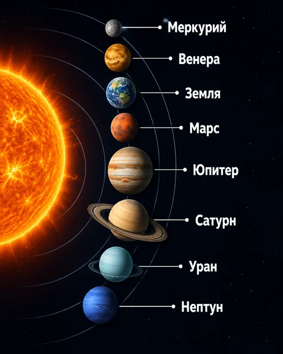 Обложка промпта «Создай визуальную схему Солнечной системы»