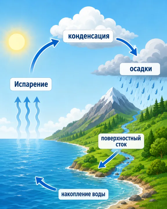 Обложка промпта «Создай схему круговорота воды»