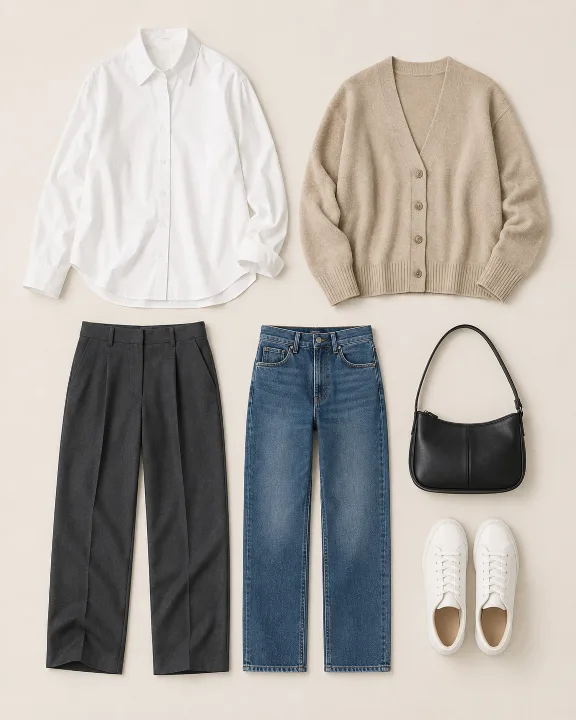 Обложка промпта «Создай flat lay капсульного гардероба»